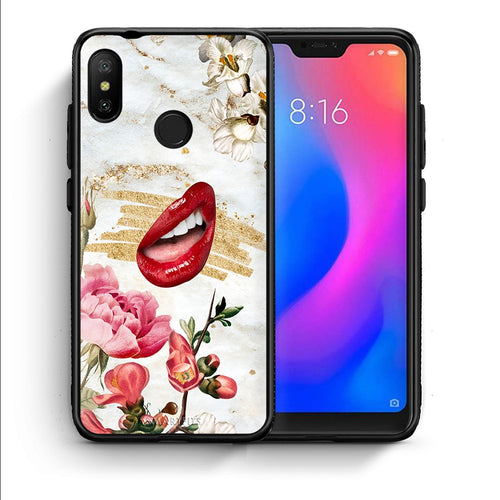 Θήκη Xiaomi Mi A2 Lite Red Lips από τη Smartfits με σχέδιο στο πίσω μέρος και μαύρο περίβλημα | Xiaomi Mi A2 Lite Red Lips case with colorful back and black bezels