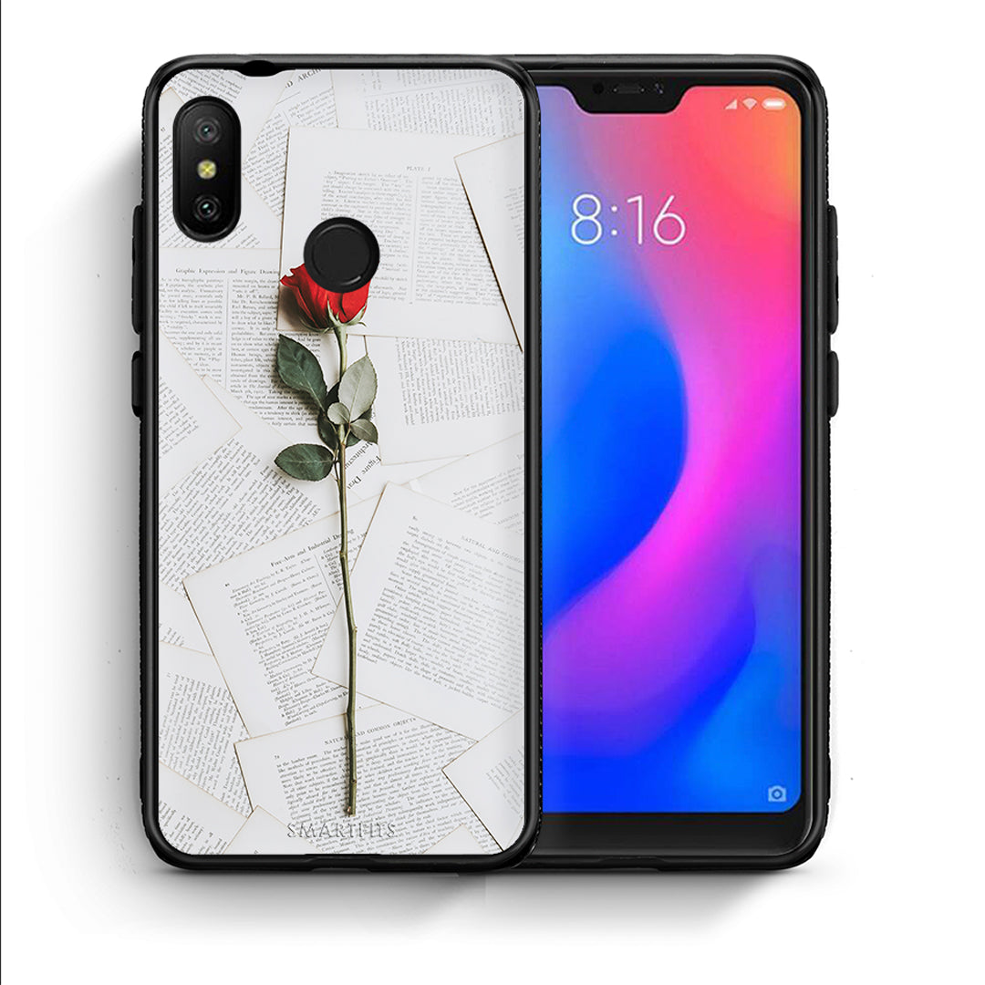 Θήκη Xiaomi Mi A2 Lite Red Rose από τη Smartfits με σχέδιο στο πίσω μέρος και μαύρο περίβλημα | Xiaomi Mi A2 Lite Red Rose case with colorful back and black bezels
