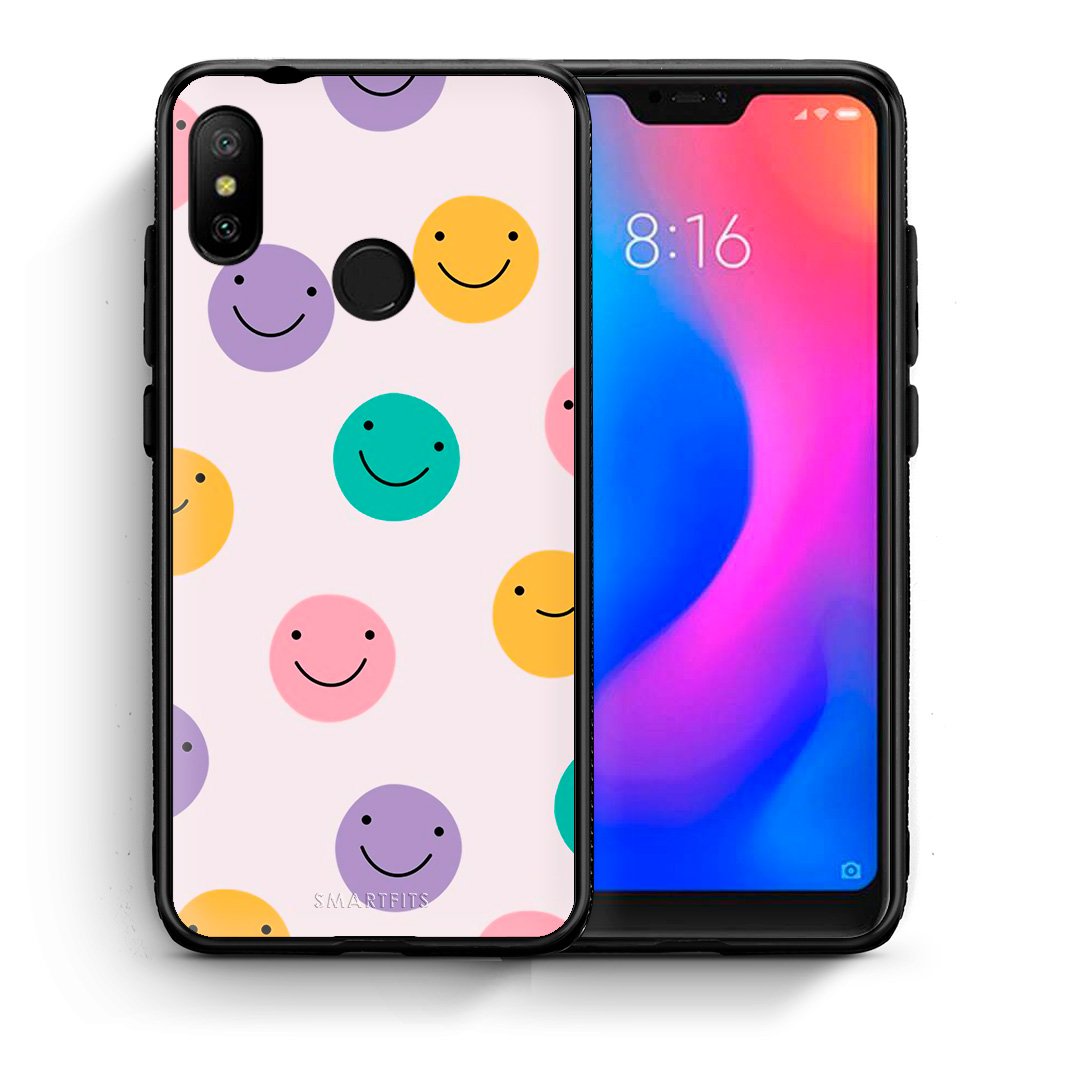 Θήκη Xiaomi Mi A2 Lite Smiley Faces από τη Smartfits με σχέδιο στο πίσω μέρος και μαύρο περίβλημα | Xiaomi Mi A2 Lite Smiley Faces case with colorful back and black bezels