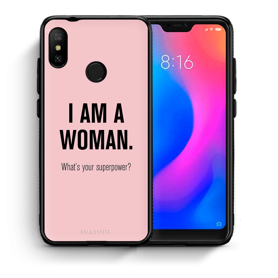 Θήκη Xiaomi Mi A2 Lite Superpower Woman από τη Smartfits με σχέδιο στο πίσω μέρος και μαύρο περίβλημα | Xiaomi Mi A2 Lite Superpower Woman case with colorful back and black bezels