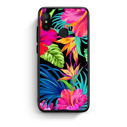 Xiaomi Mi A2 Lite Tropical Flowers θήκη από τη Smartfits με σχέδιο στο πίσω μέρος και μαύρο περίβλημα | Smartphone case with colorful back and black bezels by Smartfits