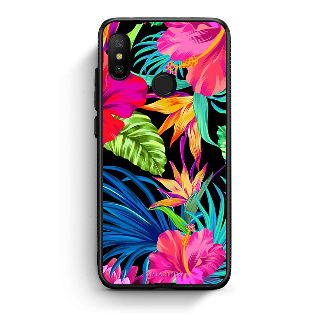 Xiaomi Mi A2 Lite Tropical Flowers θήκη από τη Smartfits με σχέδιο στο πίσω μέρος και μαύρο περίβλημα | Smartphone case with colorful back and black bezels by Smartfits