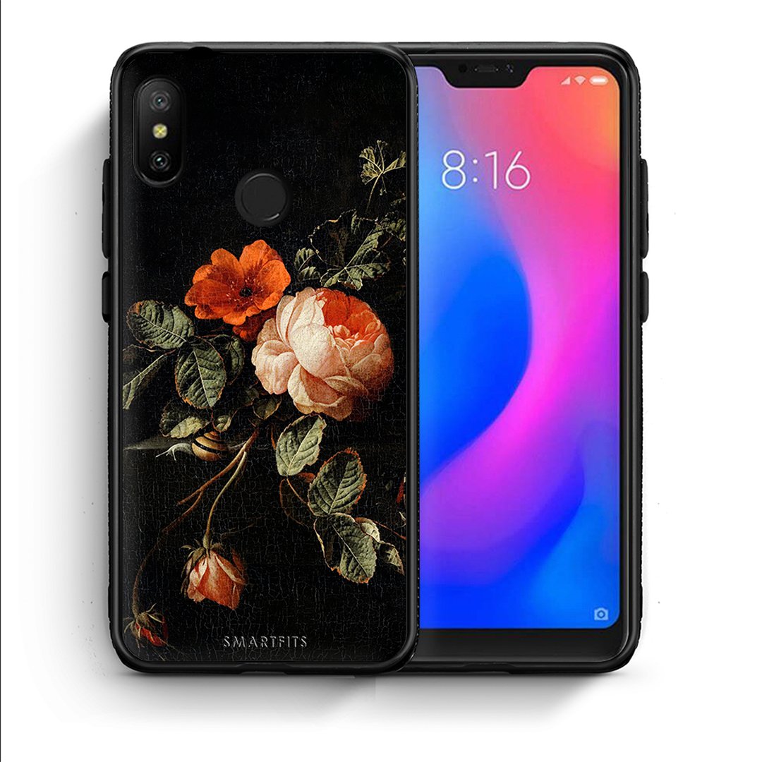 Θήκη Xiaomi Mi A2 Lite Vintage Roses από τη Smartfits με σχέδιο στο πίσω μέρος και μαύρο περίβλημα | Xiaomi Mi A2 Lite Vintage Roses case with colorful back and black bezels