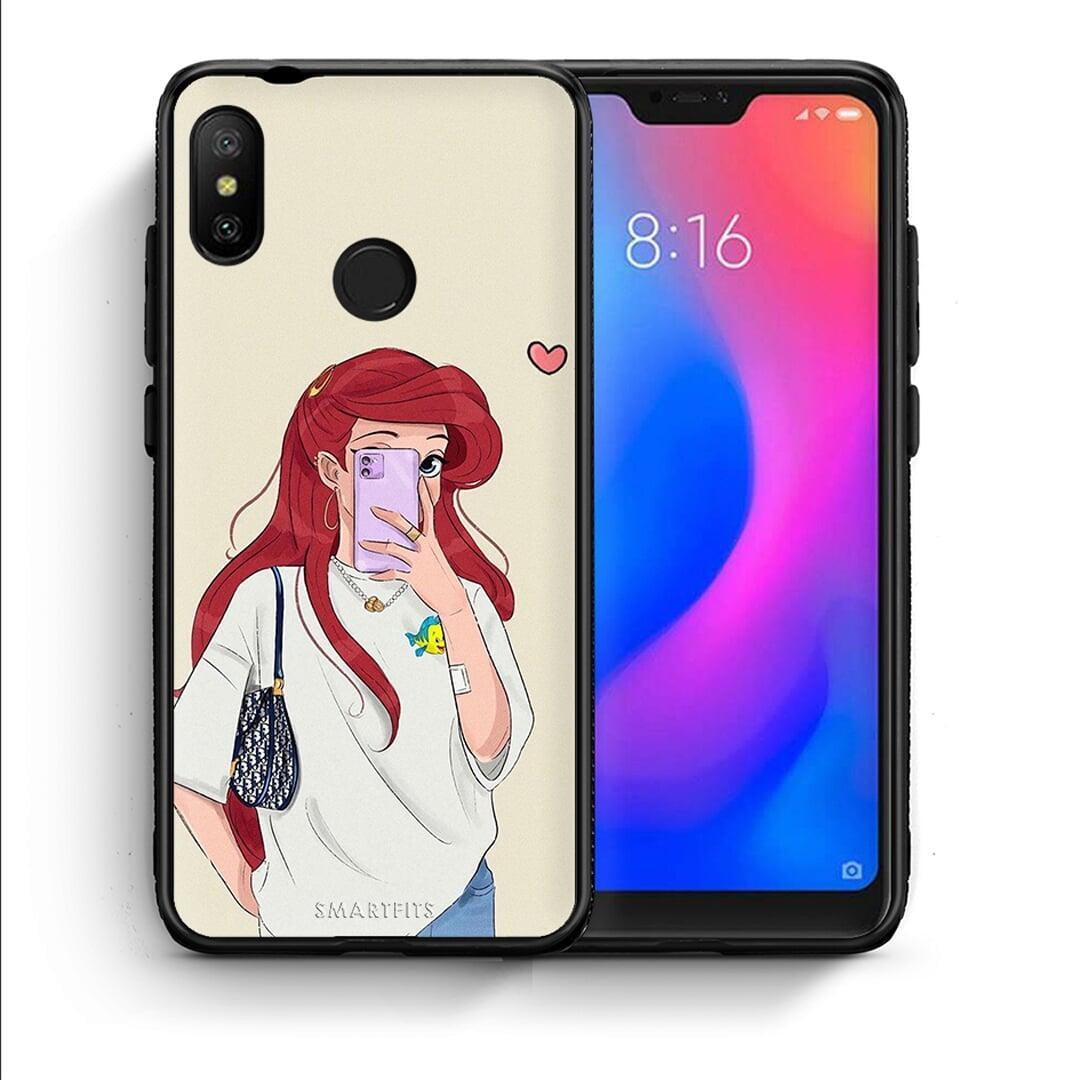 Θήκη Xiaomi Mi A2 Lite Walking Mermaid από τη Smartfits με σχέδιο στο πίσω μέρος και μαύρο περίβλημα | Xiaomi Mi A2 Lite Walking Mermaid case with colorful back and black bezels