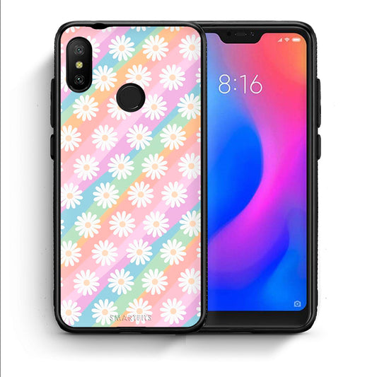 Θήκη Xiaomi Mi A2 Lite White Daisies από τη Smartfits με σχέδιο στο πίσω μέρος και μαύρο περίβλημα | Xiaomi Mi A2 Lite White Daisies case with colorful back and black bezels