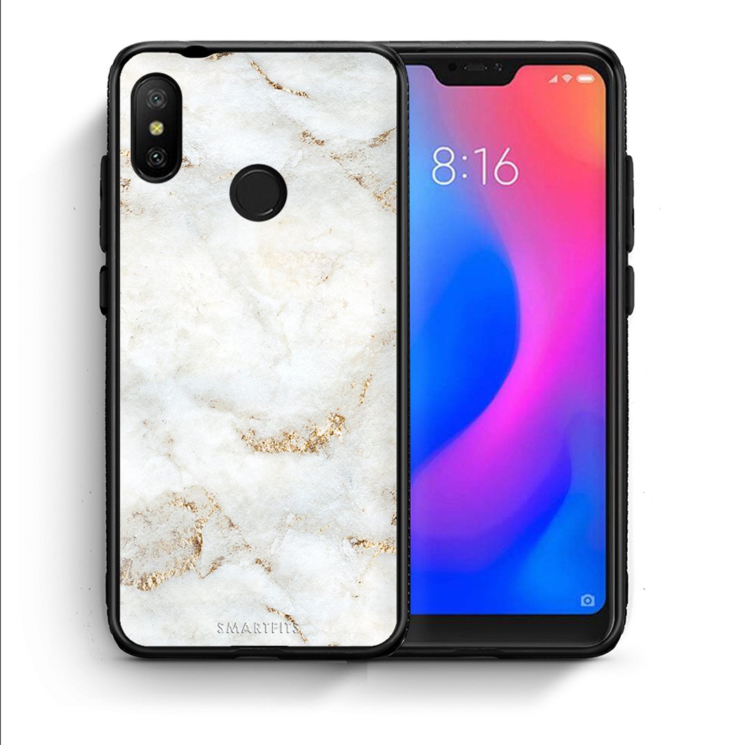 Θήκη Xiaomi Mi A2 Lite White Gold Marble από τη Smartfits με σχέδιο στο πίσω μέρος και μαύρο περίβλημα | Xiaomi Mi A2 Lite White Gold Marble case with colorful back and black bezels