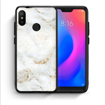 Θήκη Xiaomi Mi A2 Lite White Gold Marble από τη Smartfits με σχέδιο στο πίσω μέρος και μαύρο περίβλημα | Xiaomi Mi A2 Lite White Gold Marble case with colorful back and black bezels
