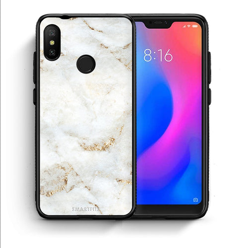 Θήκη Xiaomi Mi A2 Lite White Gold Marble από τη Smartfits με σχέδιο στο πίσω μέρος και μαύρο περίβλημα | Xiaomi Mi A2 Lite White Gold Marble case with colorful back and black bezels