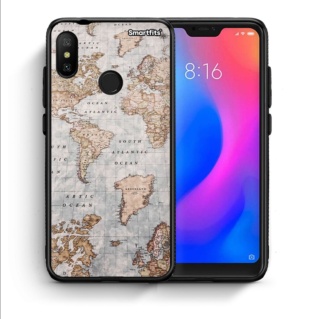 Θήκη Xiaomi Mi A2 Lite World Map από τη Smartfits με σχέδιο στο πίσω μέρος και μαύρο περίβλημα | Xiaomi Mi A2 Lite World Map case with colorful back and black bezels