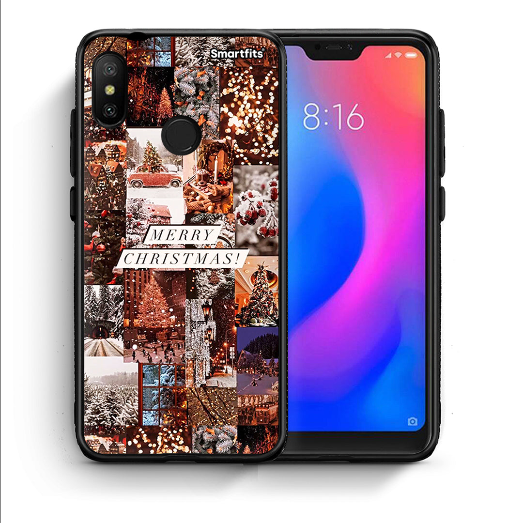 Θήκη Xiaomi Mi A2 Lite Xmas Collage από τη Smartfits με σχέδιο στο πίσω μέρος και μαύρο περίβλημα | Xiaomi Mi A2 Lite Xmas Collage case with colorful back and black bezels