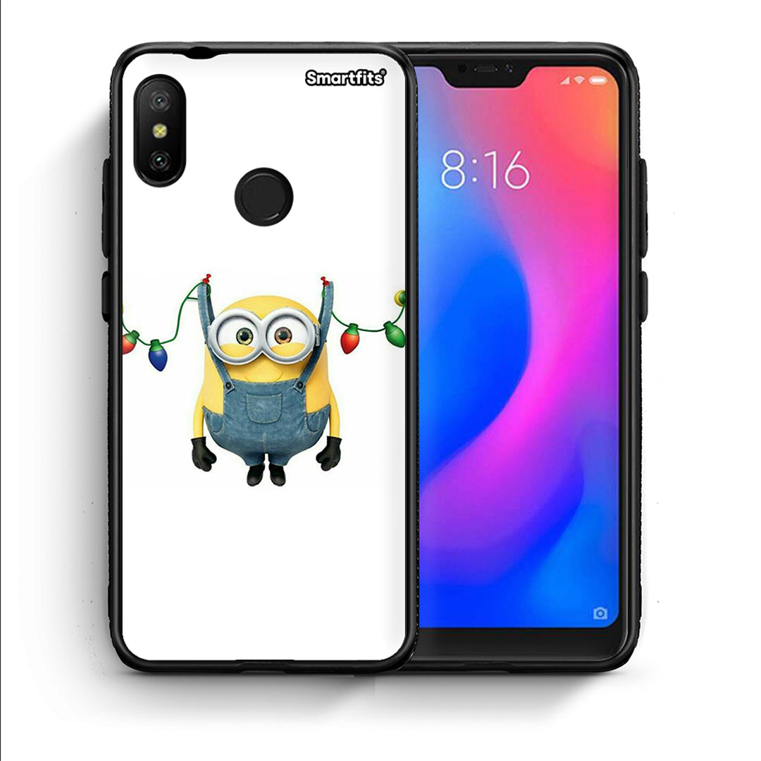 Θήκη Xiaomi Mi A2 Lite Xmas Minion Lights από τη Smartfits με σχέδιο στο πίσω μέρος και μαύρο περίβλημα | Xiaomi Mi A2 Lite Xmas Minion Lights case with colorful back and black bezels