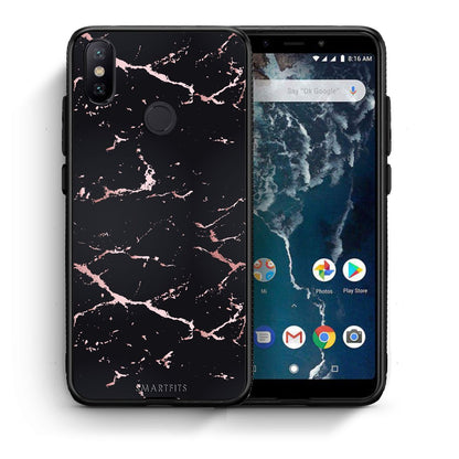 Θήκη Xiaomi Mi A2 Black Rosegold Marble από τη Smartfits με σχέδιο στο πίσω μέρος και μαύρο περίβλημα | Xiaomi Mi A2 Black Rosegold Marble case with colorful back and black bezels