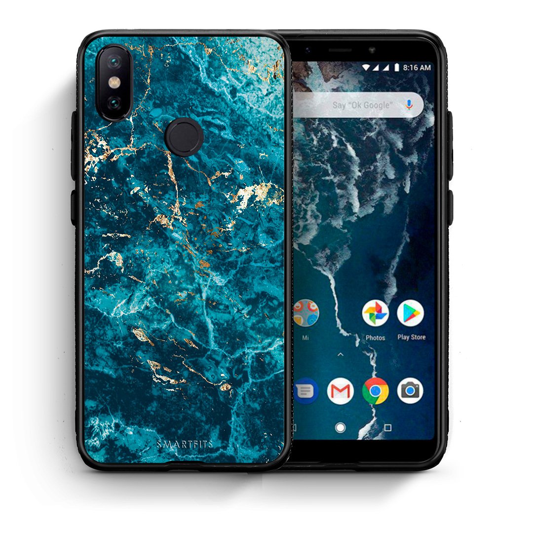 Θήκη Xiaomi Mi A2 Marble Blue από τη Smartfits με σχέδιο στο πίσω μέρος και μαύρο περίβλημα | Xiaomi Mi A2 Marble Blue case with colorful back and black bezels