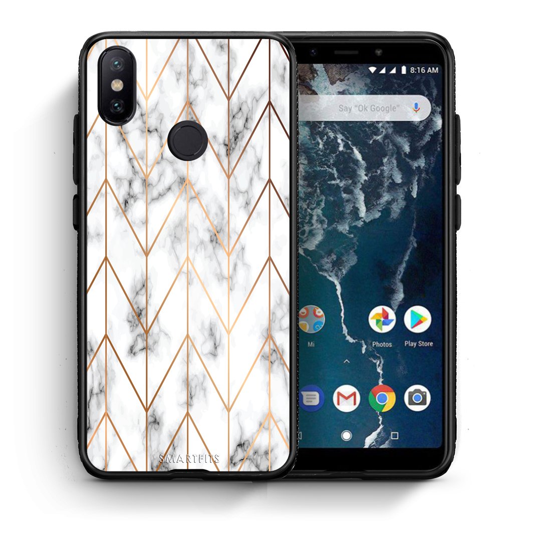 Θήκη Xiaomi Mi A2 Gold Geometric Marble από τη Smartfits με σχέδιο στο πίσω μέρος και μαύρο περίβλημα | Xiaomi Mi A2 Gold Geometric Marble case with colorful back and black bezels