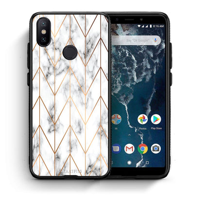Θήκη Xiaomi Mi A2 Gold Geometric Marble από τη Smartfits με σχέδιο στο πίσω μέρος και μαύρο περίβλημα | Xiaomi Mi A2 Gold Geometric Marble case with colorful back and black bezels
