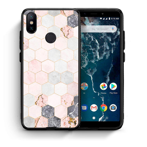 Θήκη Xiaomi Mi A2 Hexagon Pink Marble από τη Smartfits με σχέδιο στο πίσω μέρος και μαύρο περίβλημα | Xiaomi Mi A2 Hexagon Pink Marble case with colorful back and black bezels
