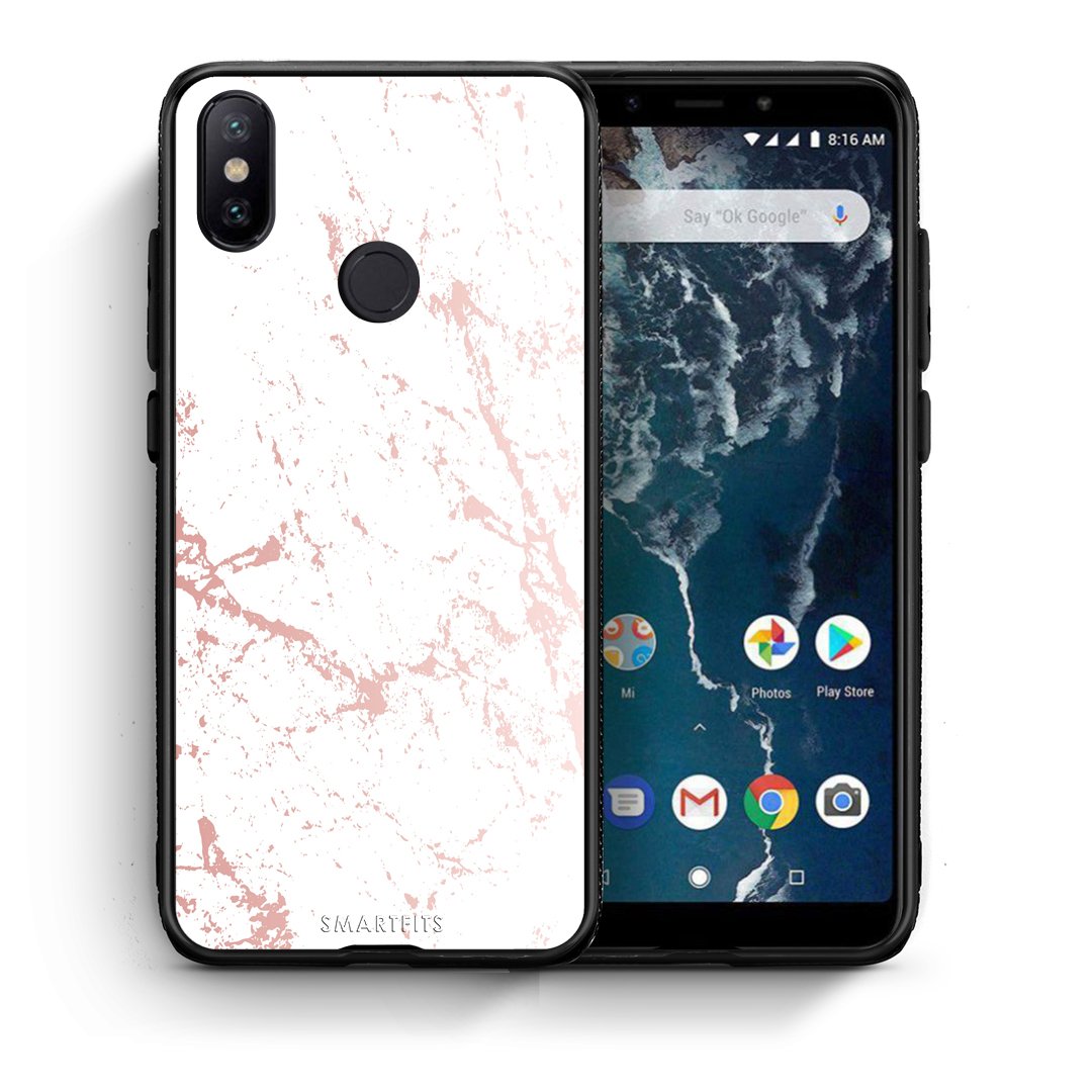 Θήκη Xiaomi Mi A2 Pink Splash Marble από τη Smartfits με σχέδιο στο πίσω μέρος και μαύρο περίβλημα | Xiaomi Mi A2 Pink Splash Marble case with colorful back and black bezels