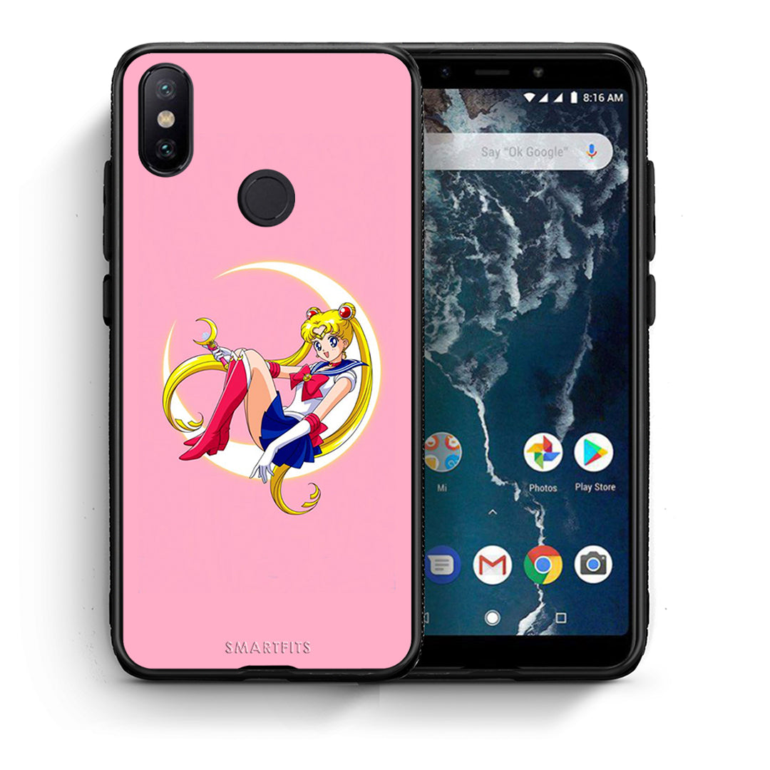 Θήκη Xiaomi Mi A2 Moon Girl από τη Smartfits με σχέδιο στο πίσω μέρος και μαύρο περίβλημα | Xiaomi Mi A2 Moon Girl case with colorful back and black bezels