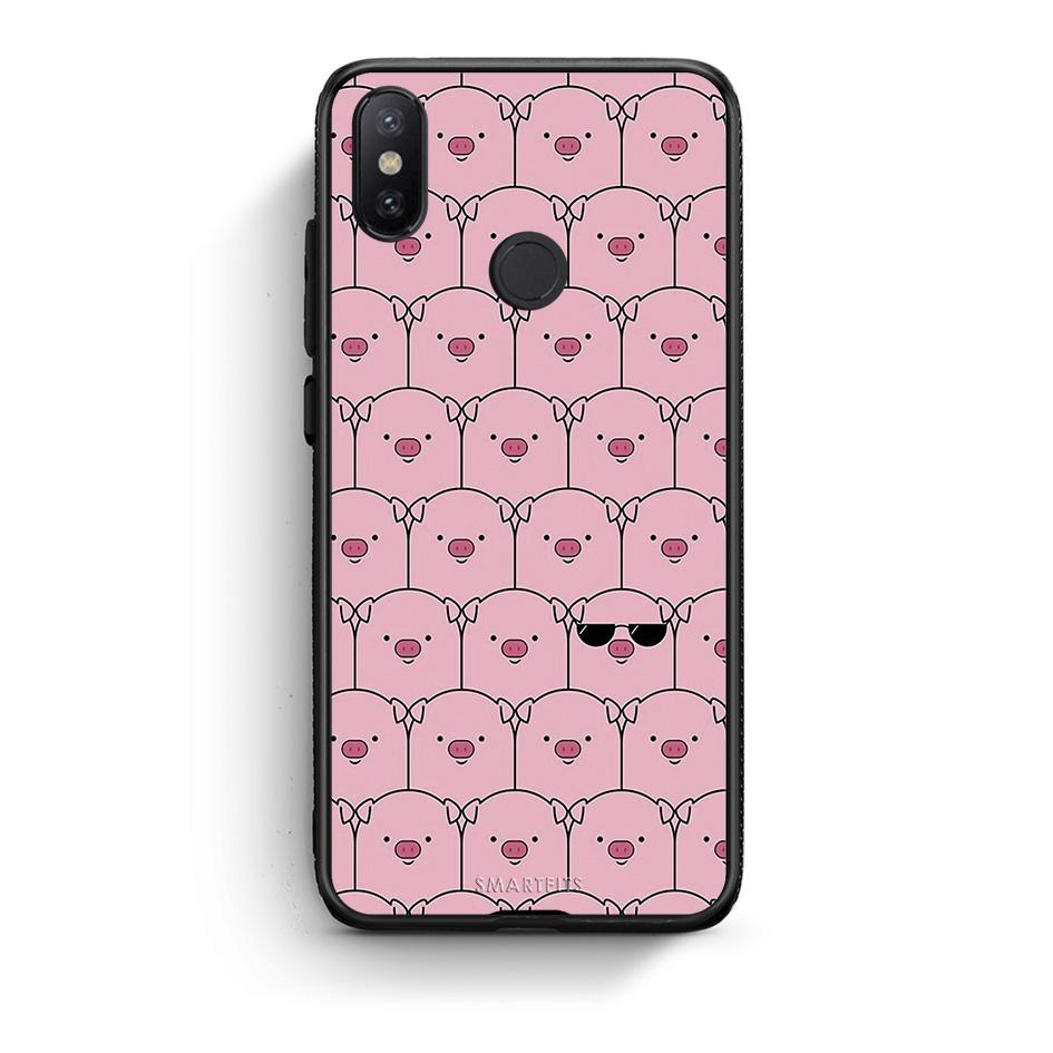 Xiaomi Mi A2 Pig Glasses θήκη από τη Smartfits με σχέδιο στο πίσω μέρος και μαύρο περίβλημα | Smartphone case with colorful back and black bezels by Smartfits
