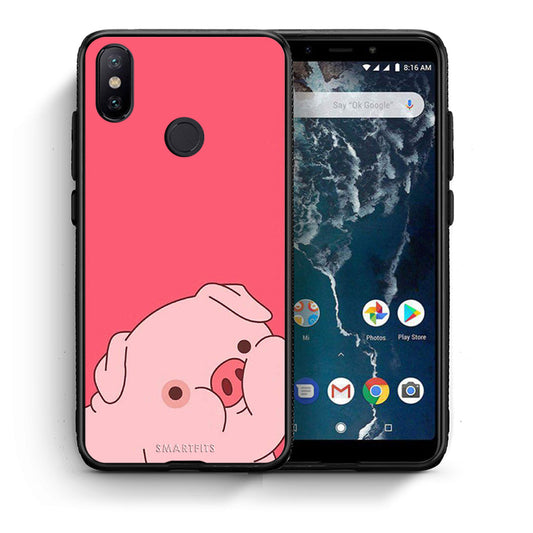 Θήκη Αγίου Βαλεντίνου Xiaomi Mi A2 Pig Love 1 από τη Smartfits με σχέδιο στο πίσω μέρος και μαύρο περίβλημα | Xiaomi Mi A2 Pig Love 1 case with colorful back and black bezels