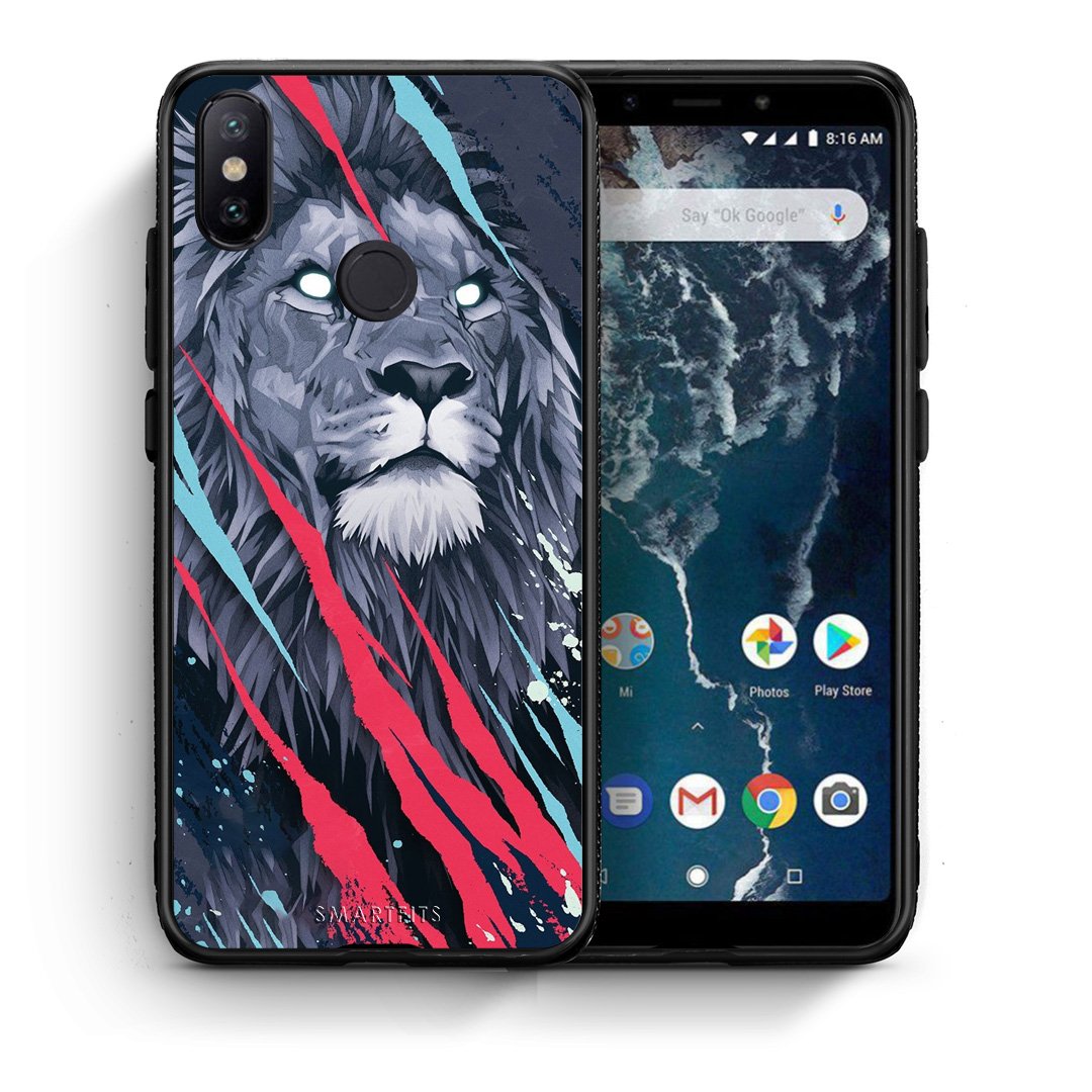 Θήκη Xiaomi Mi A2 Lion Designer PopArt από τη Smartfits με σχέδιο στο πίσω μέρος και μαύρο περίβλημα | Xiaomi Mi A2 Lion Designer PopArt case with colorful back and black bezels