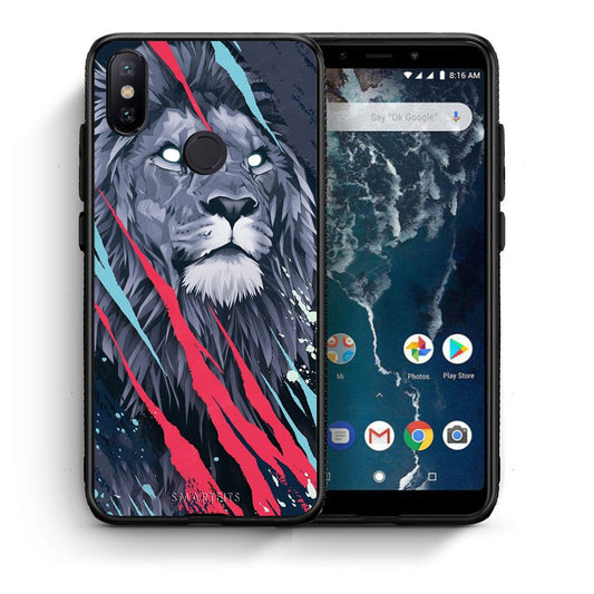 Θήκη Xiaomi Mi A2 Lion Designer PopArt από τη Smartfits με σχέδιο στο πίσω μέρος και μαύρο περίβλημα | Xiaomi Mi A2 Lion Designer PopArt case with colorful back and black bezels