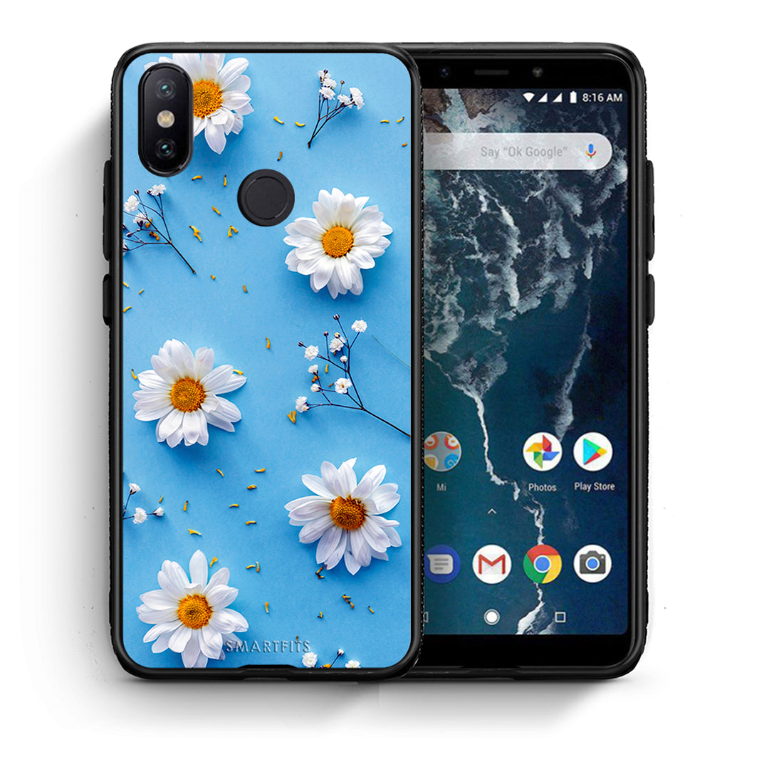 Θήκη Xiaomi Mi A2 Real Daisies από τη Smartfits με σχέδιο στο πίσω μέρος και μαύρο περίβλημα | Xiaomi Mi A2 Real Daisies case with colorful back and black bezels