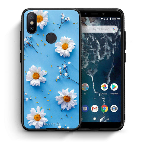 Θήκη Xiaomi Mi A2 Real Daisies από τη Smartfits με σχέδιο στο πίσω μέρος και μαύρο περίβλημα | Xiaomi Mi A2 Real Daisies case with colorful back and black bezels
