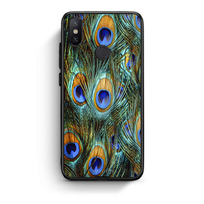 Xiaomi Mi A2 Real Peacock Feathers θήκη από τη Smartfits με σχέδιο στο πίσω μέρος και μαύρο περίβλημα | Smartphone case with colorful back and black bezels by Smartfits