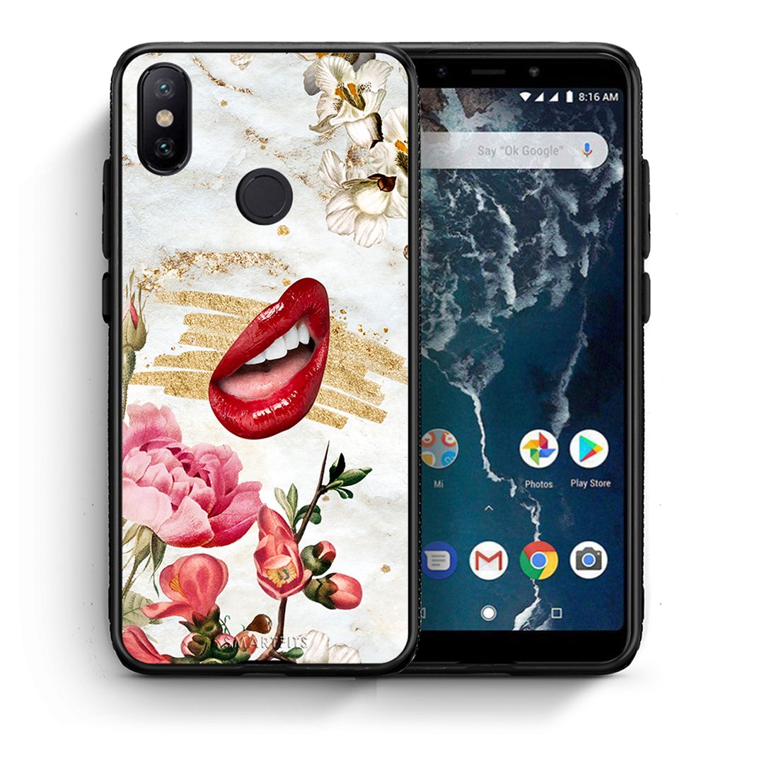 Θήκη Xiaomi Mi A2 Red Lips από τη Smartfits με σχέδιο στο πίσω μέρος και μαύρο περίβλημα | Xiaomi Mi A2 Red Lips case with colorful back and black bezels