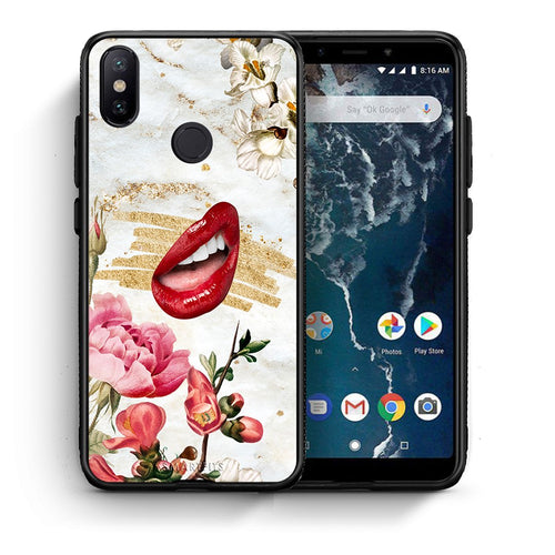 Θήκη Xiaomi Mi A2 Red Lips από τη Smartfits με σχέδιο στο πίσω μέρος και μαύρο περίβλημα | Xiaomi Mi A2 Red Lips case with colorful back and black bezels