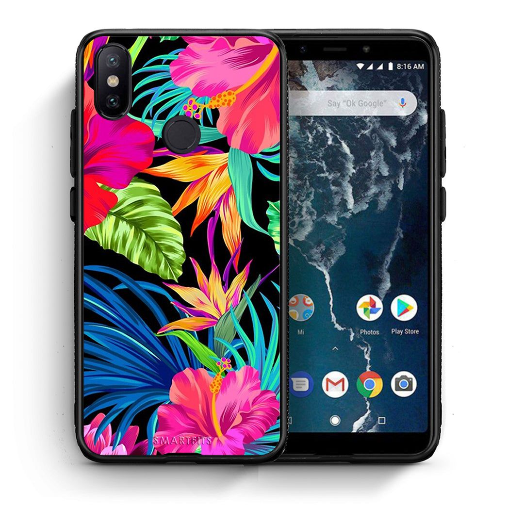 Θήκη Xiaomi Mi A2 Tropical Flowers από τη Smartfits με σχέδιο στο πίσω μέρος και μαύρο περίβλημα | Xiaomi Mi A2 Tropical Flowers case with colorful back and black bezels