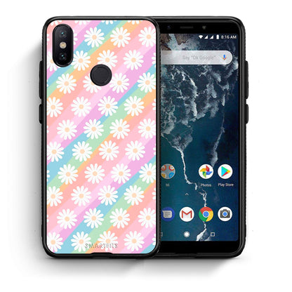 Θήκη Xiaomi Mi A2 White Daisies από τη Smartfits με σχέδιο στο πίσω μέρος και μαύρο περίβλημα | Xiaomi Mi A2 White Daisies case with colorful back and black bezels