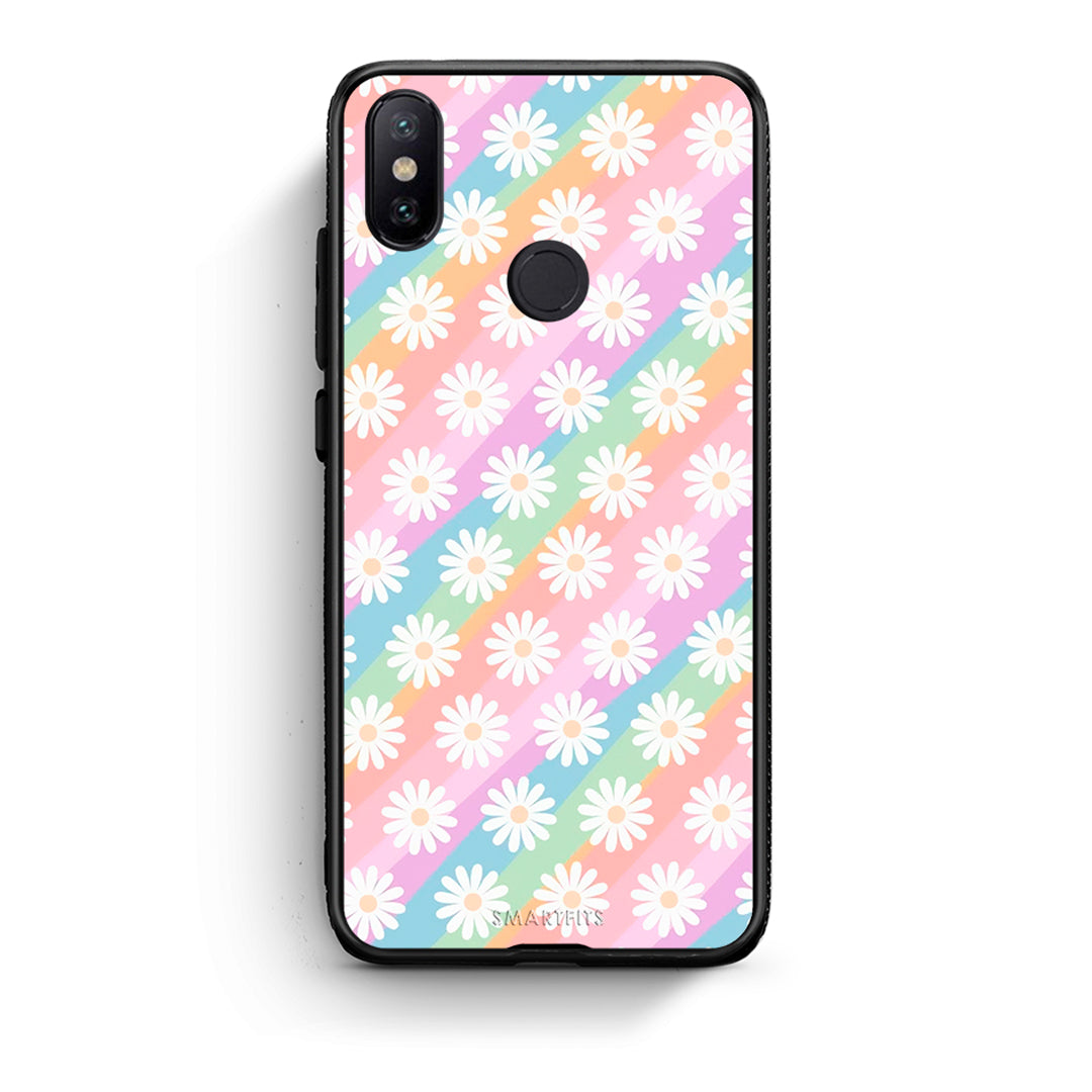 Xiaomi Mi A2 White Daisies θήκη από τη Smartfits με σχέδιο στο πίσω μέρος και μαύρο περίβλημα | Smartphone case with colorful back and black bezels by Smartfits