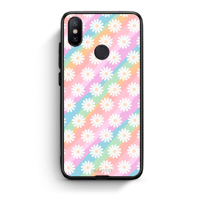 Xiaomi Mi A2 White Daisies θήκη από τη Smartfits με σχέδιο στο πίσω μέρος και μαύρο περίβλημα | Smartphone case with colorful back and black bezels by Smartfits
