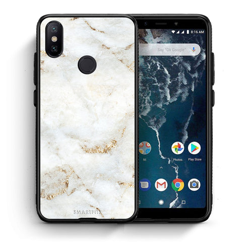 Θήκη Xiaomi Mi A2 White Gold Marble από τη Smartfits με σχέδιο στο πίσω μέρος και μαύρο περίβλημα | Xiaomi Mi A2 White Gold Marble case with colorful back and black bezels