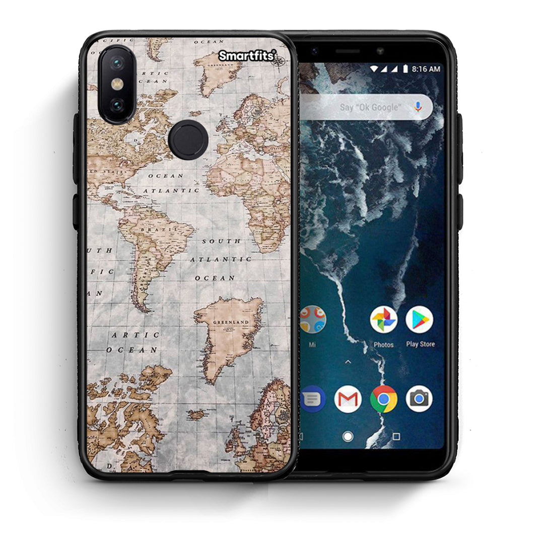 Θήκη Xiaomi Mi A2 World Map από τη Smartfits με σχέδιο στο πίσω μέρος και μαύρο περίβλημα | Xiaomi Mi A2 World Map case with colorful back and black bezels