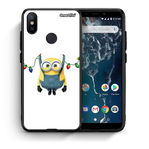 Θήκη Xiaomi Mi A2 Xmas Minion Lights από τη Smartfits με σχέδιο στο πίσω μέρος και μαύρο περίβλημα | Xiaomi Mi A2 Xmas Minion Lights case with colorful back and black bezels