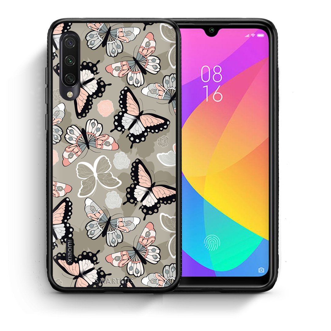 Θήκη Xiaomi Mi A3 Butterflies Boho από τη Smartfits με σχέδιο στο πίσω μέρος και μαύρο περίβλημα | Xiaomi Mi A3 Butterflies Boho case with colorful back and black bezels