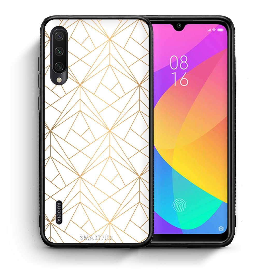 Θήκη Xiaomi Mi A3 Luxury White Geometric από τη Smartfits με σχέδιο στο πίσω μέρος και μαύρο περίβλημα | Xiaomi Mi A3 Luxury White Geometric case with colorful back and black bezels