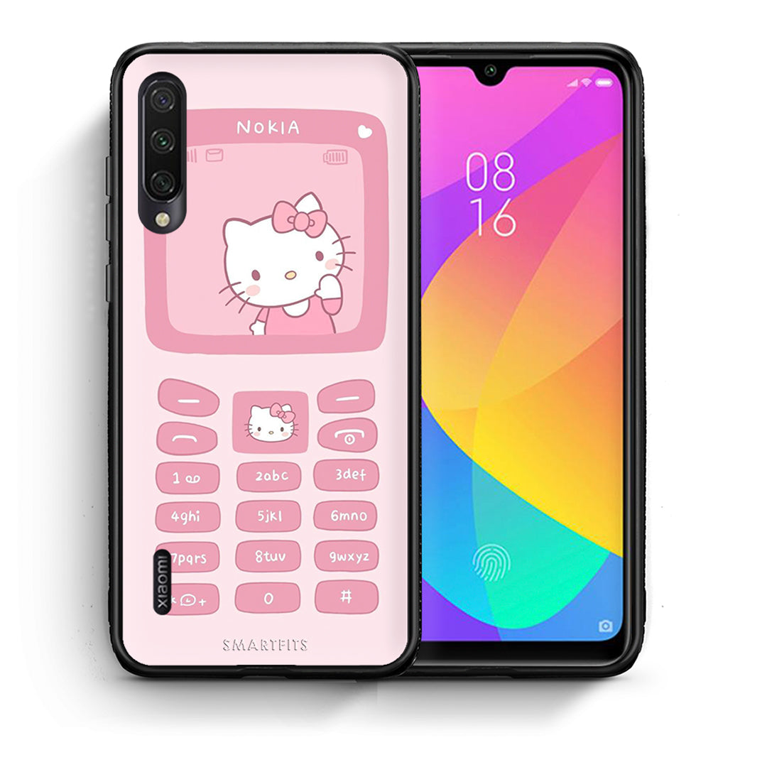 Θήκη Αγίου Βαλεντίνου Xiaomi Mi A3 Hello Kitten από τη Smartfits με σχέδιο στο πίσω μέρος και μαύρο περίβλημα | Xiaomi Mi A3 Hello Kitten case with colorful back and black bezels