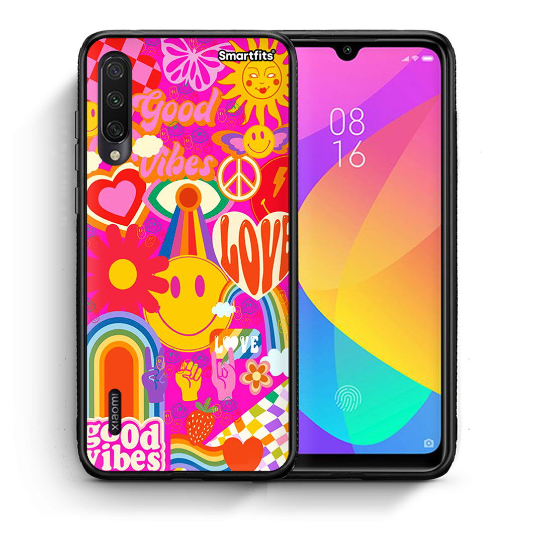 Θήκη Xiaomi Mi A3 Hippie Love από τη Smartfits με σχέδιο στο πίσω μέρος και μαύρο περίβλημα | Xiaomi Mi A3 Hippie Love case with colorful back and black bezels