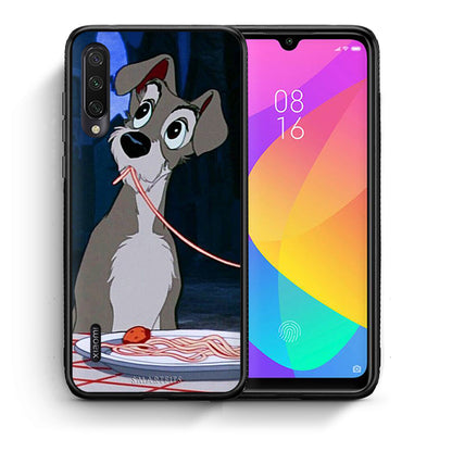 Θήκη Αγίου Βαλεντίνου Xiaomi Mi A3 Lady And Tramp 1 από τη Smartfits με σχέδιο στο πίσω μέρος και μαύρο περίβλημα | Xiaomi Mi A3 Lady And Tramp 1 case with colorful back and black bezels
