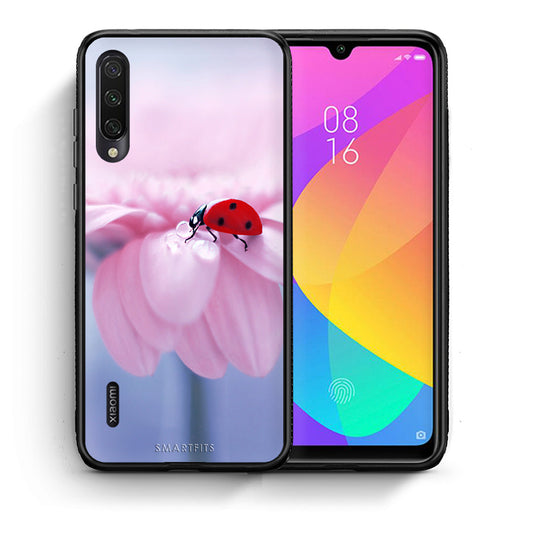 Θήκη Xiaomi Mi A3 Ladybug Flower από τη Smartfits με σχέδιο στο πίσω μέρος και μαύρο περίβλημα | Xiaomi Mi A3 Ladybug Flower case with colorful back and black bezels