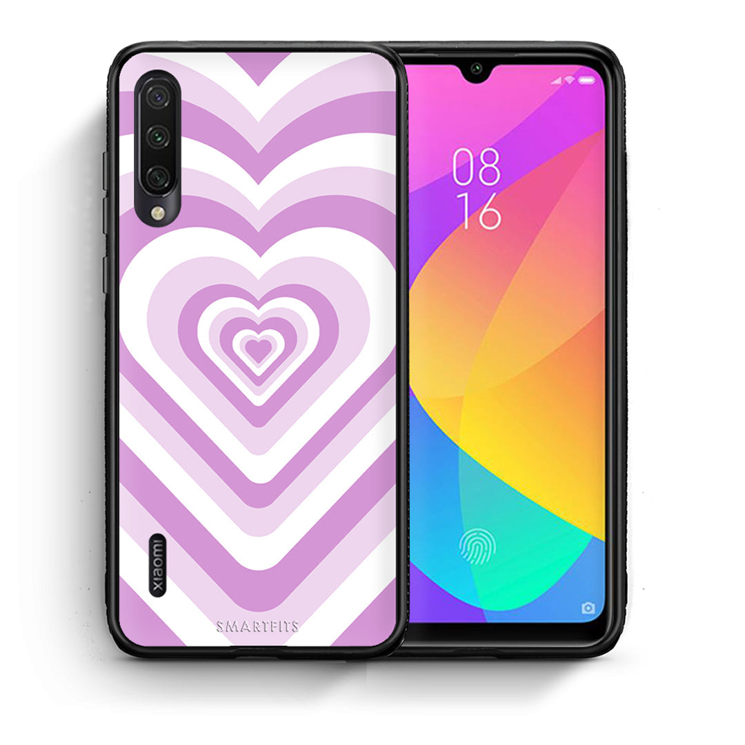 Θήκη Xiaomi Mi A3 Lilac Hearts από τη Smartfits με σχέδιο στο πίσω μέρος και μαύρο περίβλημα | Xiaomi Mi A3 Lilac Hearts case with colorful back and black bezels