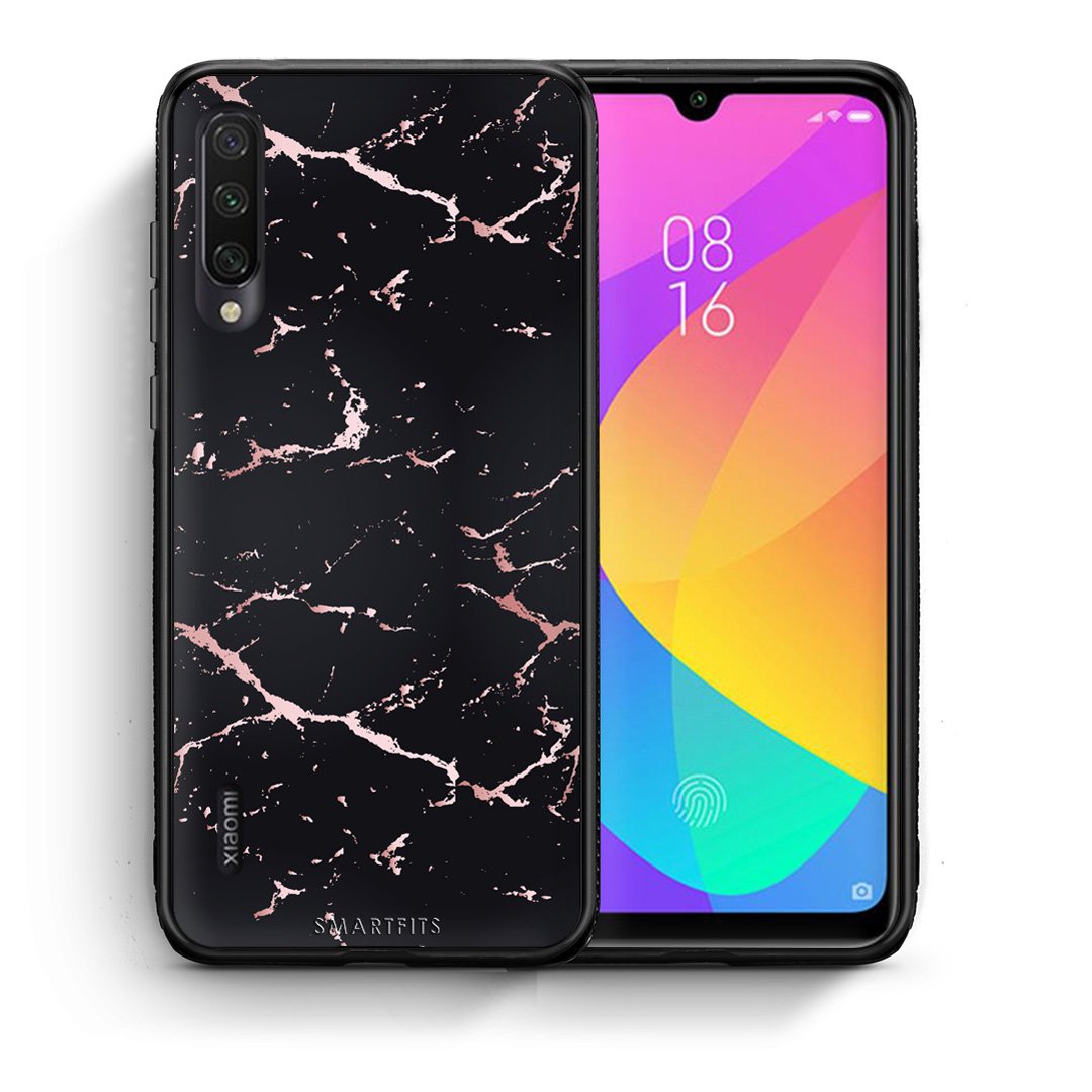 Θήκη Xiaomi Mi A3 Black Rosegold Marble από τη Smartfits με σχέδιο στο πίσω μέρος και μαύρο περίβλημα | Xiaomi Mi A3 Black Rosegold Marble case with colorful back and black bezels