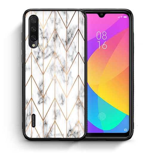 Θήκη Xiaomi Mi A3 Gold Geometric Marble από τη Smartfits με σχέδιο στο πίσω μέρος και μαύρο περίβλημα | Xiaomi Mi A3 Gold Geometric Marble case with colorful back and black bezels