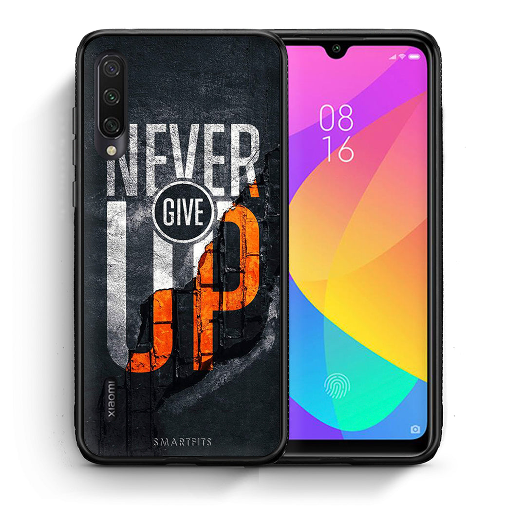 Θήκη Αγίου Βαλεντίνου Xiaomi Mi A3 Never Give Up από τη Smartfits με σχέδιο στο πίσω μέρος και μαύρο περίβλημα | Xiaomi Mi A3 Never Give Up case with colorful back and black bezels