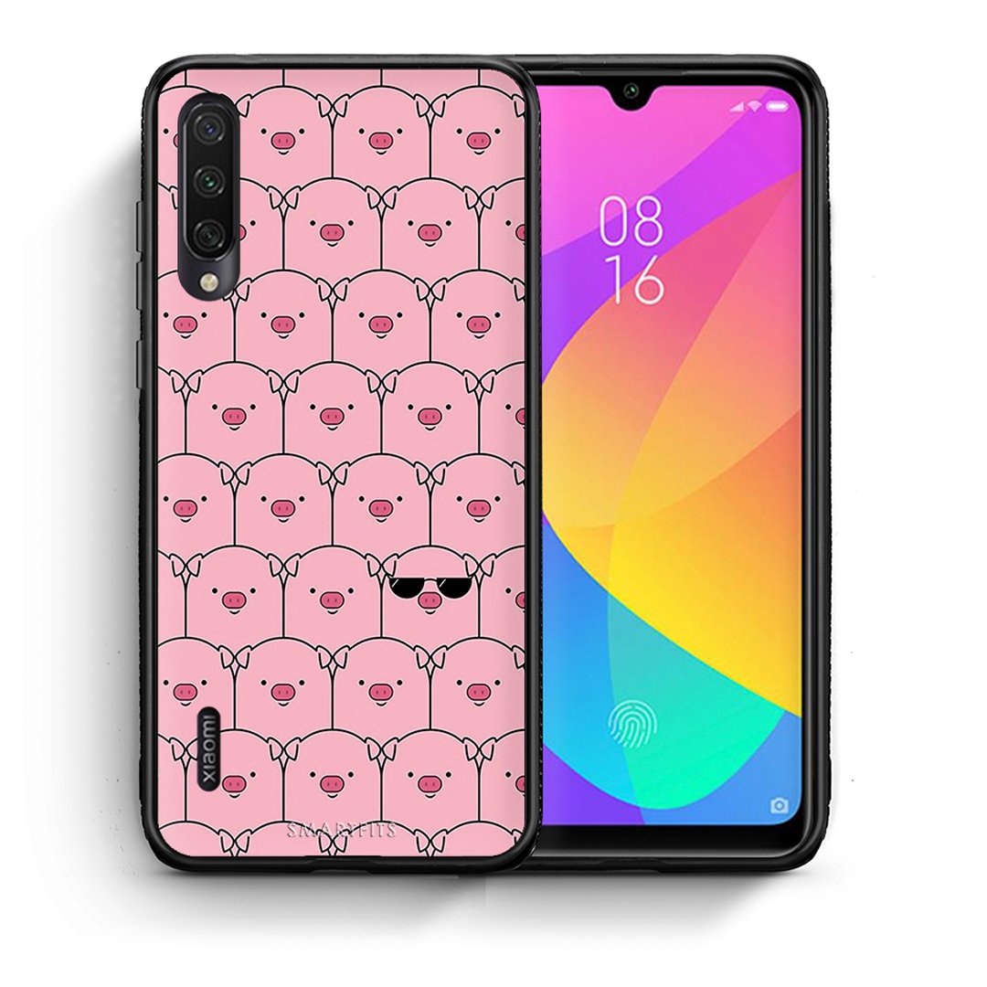 Θήκη Xiaomi Mi A3 Pig Glasses από τη Smartfits με σχέδιο στο πίσω μέρος και μαύρο περίβλημα | Xiaomi Mi A3 Pig Glasses case with colorful back and black bezels