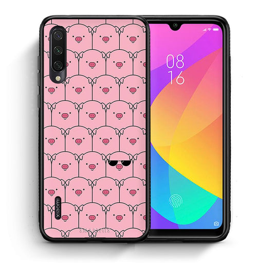 Θήκη Xiaomi Mi A3 Pig Glasses από τη Smartfits με σχέδιο στο πίσω μέρος και μαύρο περίβλημα | Xiaomi Mi A3 Pig Glasses case with colorful back and black bezels